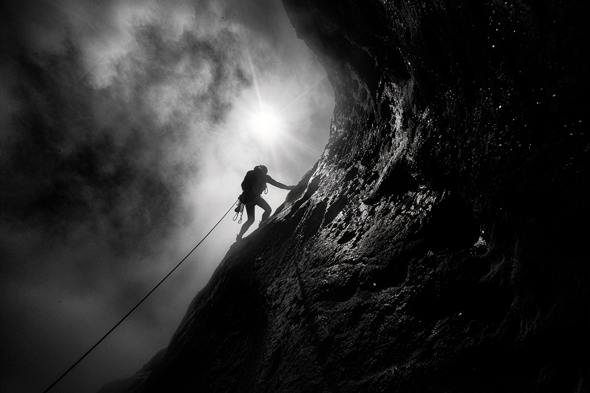 Mickaël Giraud-Telme au bout d'une corde, en montagne